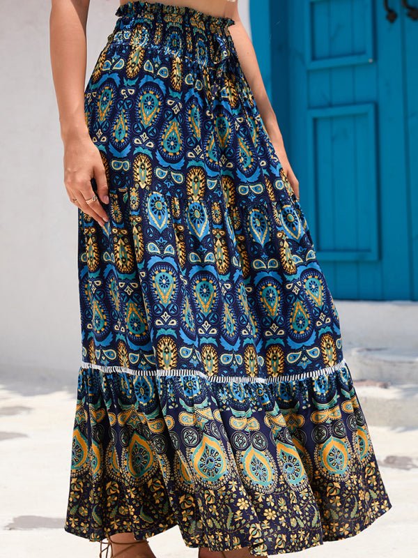 New Women's Bohemian Hollow Printed Patchwork Skirt - Bottoms